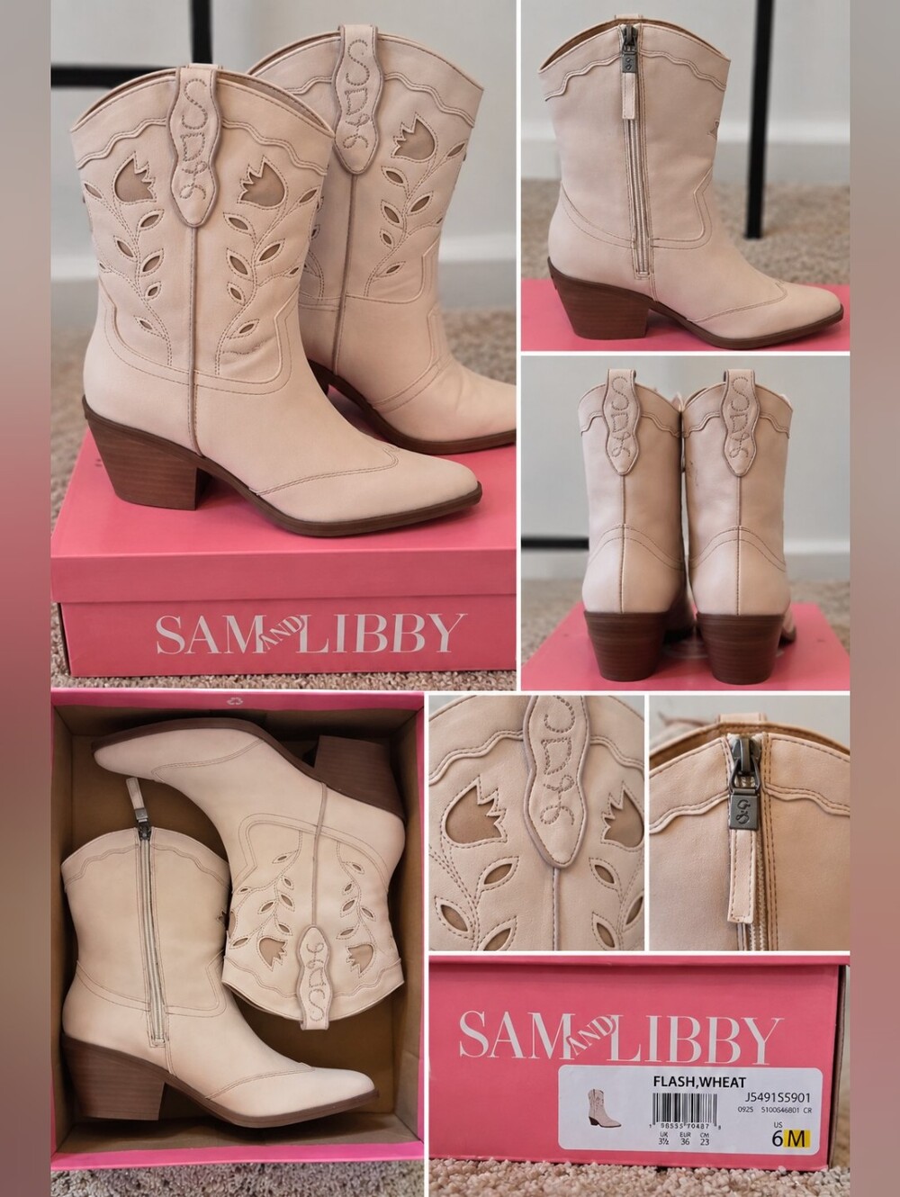 Sam & Libby Flash Western Cowboy Boots – Wheat – Size 6